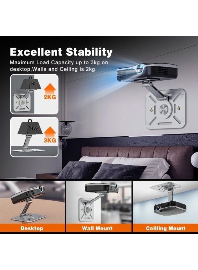 Arabest Desktop Projector Stand, 360° Rotation Projector Wall Mount, Table Projecor Mount Holder with 1/4" Screw, Ceiling Mount for Home Cinema, Games Room, Office(Sliver) - Image 2