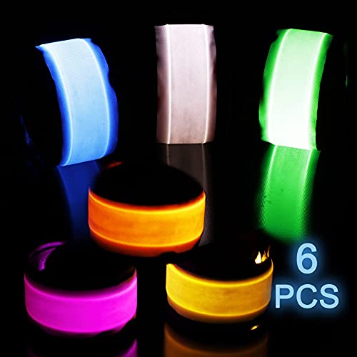Amarlozn LED Light up Slap Wristband, Flashing Bracelets for Kids, Glow in The Dark Armband for Adults, Night Safety Toys for Walking Running Camping, Christmas New Year Party Supplies Gift 6 Pack - Image 2