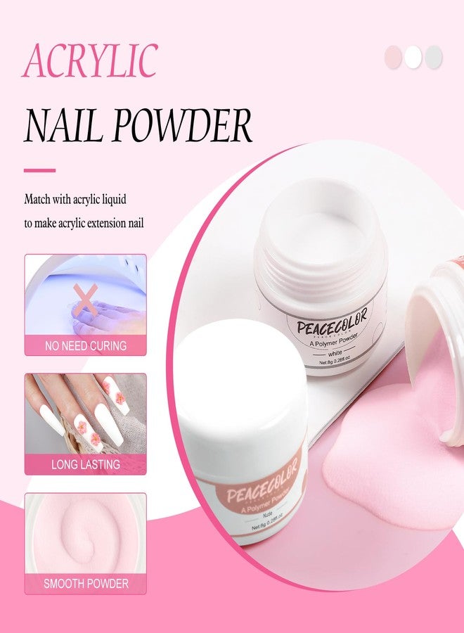PEACECOLOR طقم أظافر أكريليك مع مثقاب وضوء UV، أطقم أظافر أكريليك احترافية مع كل شيء 3 قطع مسحوق 24 قطعة جليتر 200 قطعة نصائح أظافر زينة فن الأظافر DIY صالون منزلي - Image 3