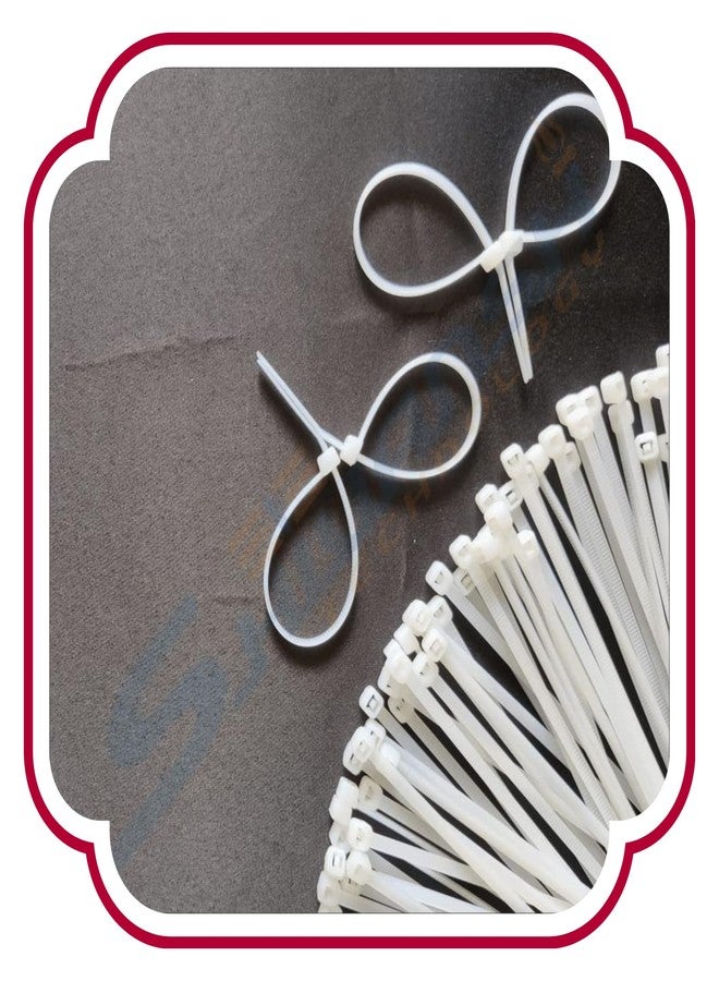 SHIVANSH TECHNOLOGY® Teeth Grip Nylon Self Locking Zip Cable Ties,White(200 mm x 3.6 mm,8" inch,Pack of 100)Multi-Purpose Heavy Duty Cord Management Ties,Plastic Ties for Home,Office,Garden,Workshop. - Image 1