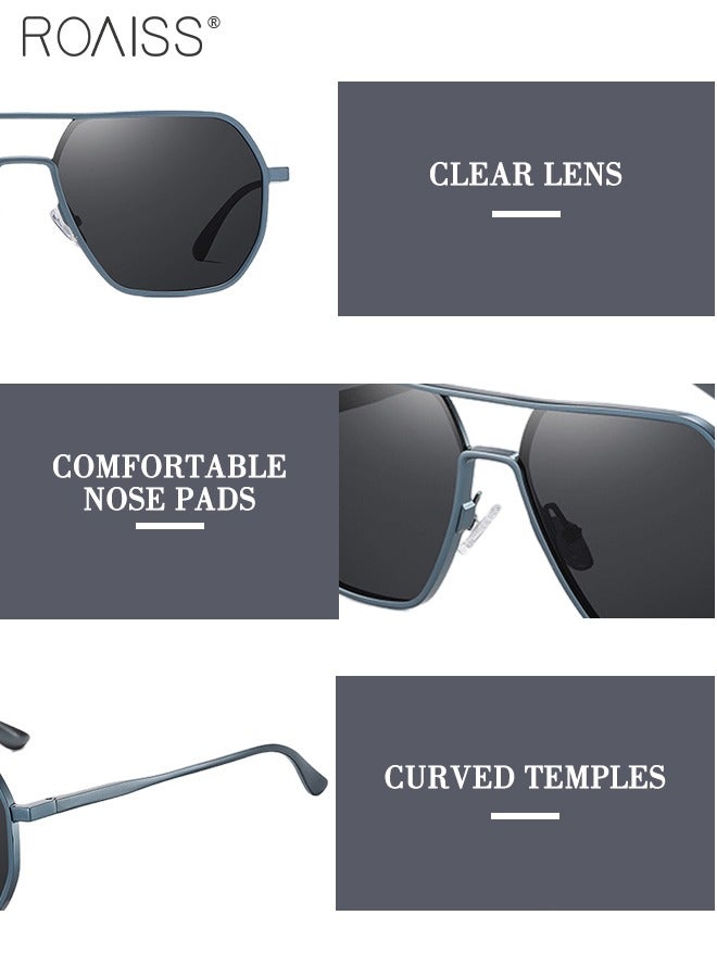 رويس نظارات شمسية مربعة مستقطبة للرجال، نظارات شمسية للحماية من الأشعة فوق البنفسجية 400 بإطار من سبائك الألومنيوم والمغنيسيوم، عدسات سوداء رمادية للرجال أثناء القيادة وصيد الأسماك ولعب الجولف والسفر - Image 4