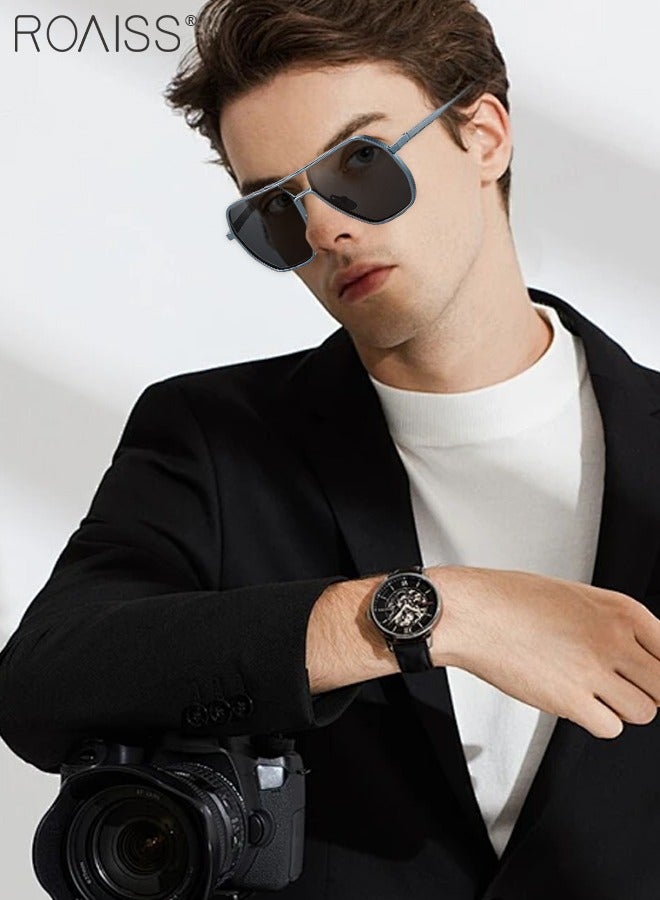 رويس نظارات شمسية مربعة مستقطبة للرجال، نظارات شمسية للحماية من الأشعة فوق البنفسجية 400 بإطار من سبائك الألومنيوم والمغنيسيوم، عدسات سوداء رمادية للرجال أثناء القيادة وصيد الأسماك ولعب الجولف والسفر - Image 2