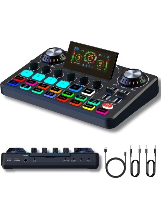 خلاط صوت وبطاقة صوت احترافية بتأثيرات DJ، مبدل صوت وتقنية تقليل الضوضاء | كتم الصوت بنقرة واحدة، لوحة صوت RGB للتسجيل والموسيقى والبث والبودكاست والألعاب - Image 1