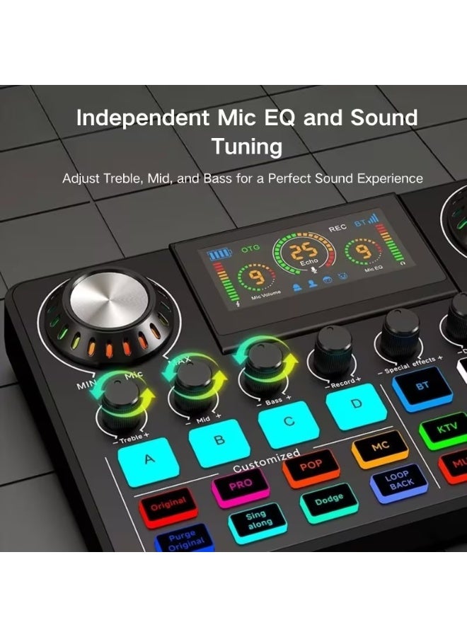 خلاط صوت وبطاقة صوت احترافية بتأثيرات DJ، مبدل صوت وتقنية تقليل الضوضاء | كتم الصوت بنقرة واحدة، لوحة صوت RGB للتسجيل والموسيقى والبث والبودكاست والألعاب - Image 4
