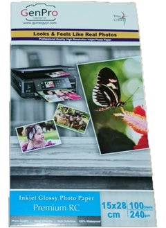 GenPro Inkjet Premium RC Photo Paper - Glossy/Satin, 100 Sheets, 15 x 28 cm, 240 gsm  - Image 1