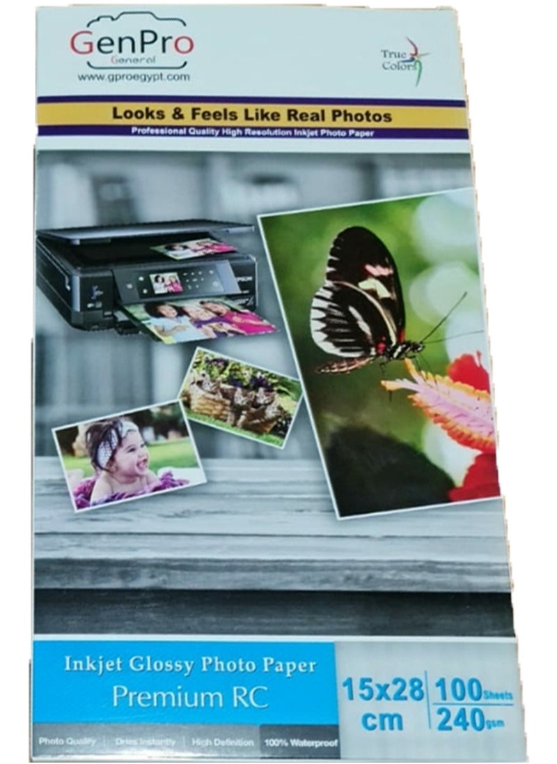GenPro Inkjet Premium RC Photo Paper - Glossy/Satin, 100 Sheets, 15 x 28 cm, 240 gsm  - Image 1
