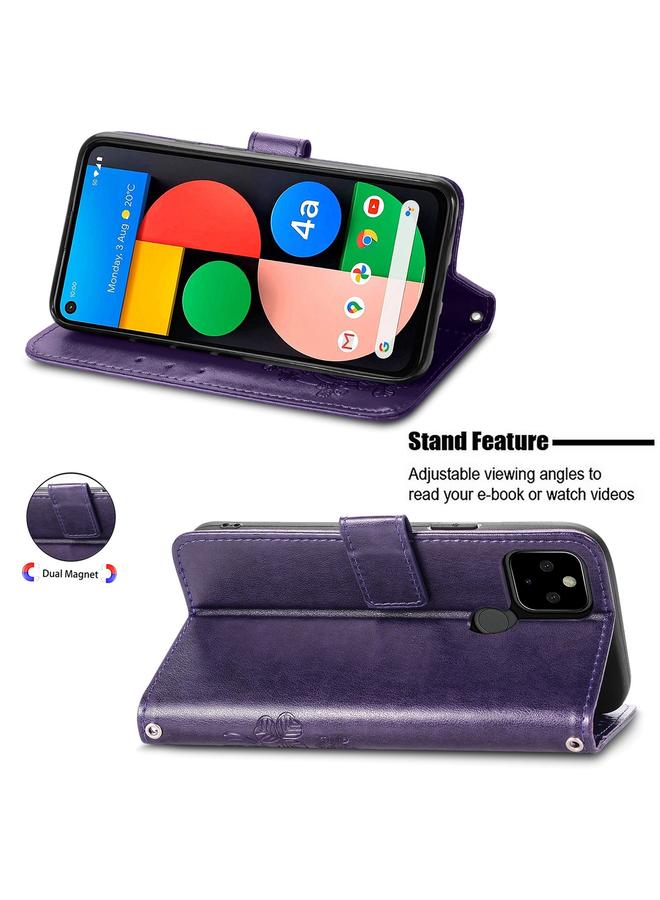 S-TOP Case For Google Pixel 5A Four-leaf Clasp Embossed Buckle Mobile Phone Protection Leather Case with Lanyard & Card Slot & Wallet & Bracket Function - Image 4