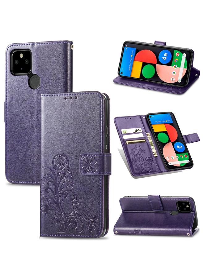 S-TOP Case For Google Pixel 5A Four-leaf Clasp Embossed Buckle Mobile Phone Protection Leather Case with Lanyard & Card Slot & Wallet & Bracket Function - Image 1