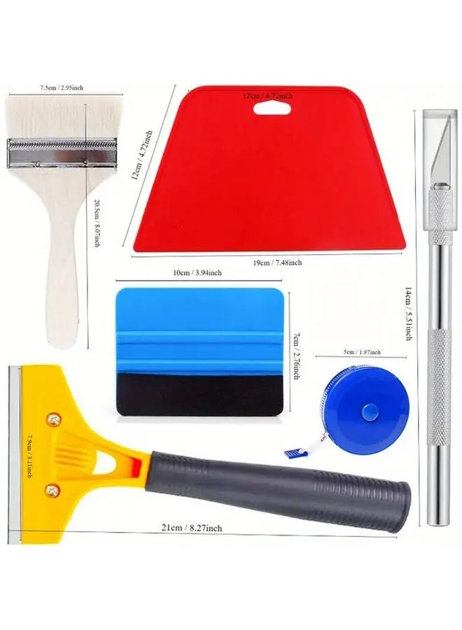 مجموعة كاملة من أدوات تعليق ورق الجدران: أدوات أساسية تشمل أداة تنعيم، فرشة طلاء، مكشطة، ممسحة حمراء، شريط قياس - Image 3