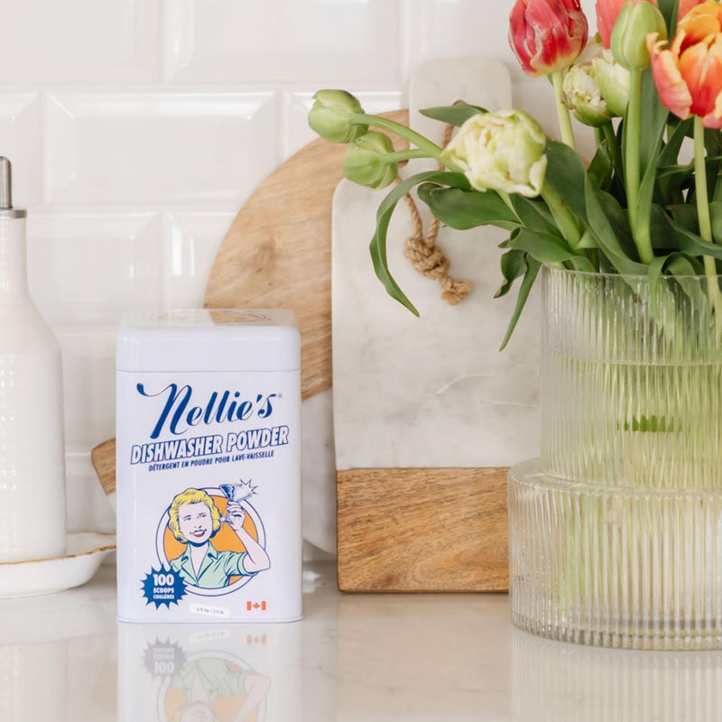 Nellie's Dishwasher Powder - Tough on Food Residue, Plant-Based Ingredients, Spotless Clean, High-Efficiency Dishwashing Solution - 100 Scoop Tin - Image 5