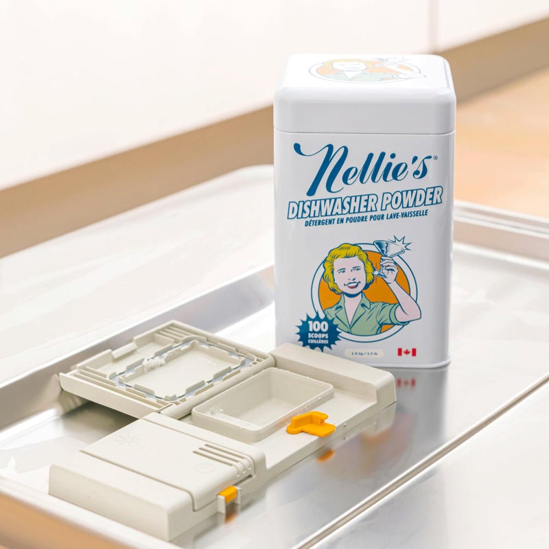 Nellie's Dishwasher Powder - Tough on Food Residue, Plant-Based Ingredients, Spotless Clean, High-Efficiency Dishwashing Solution - 100 Scoop Tin - Image 3