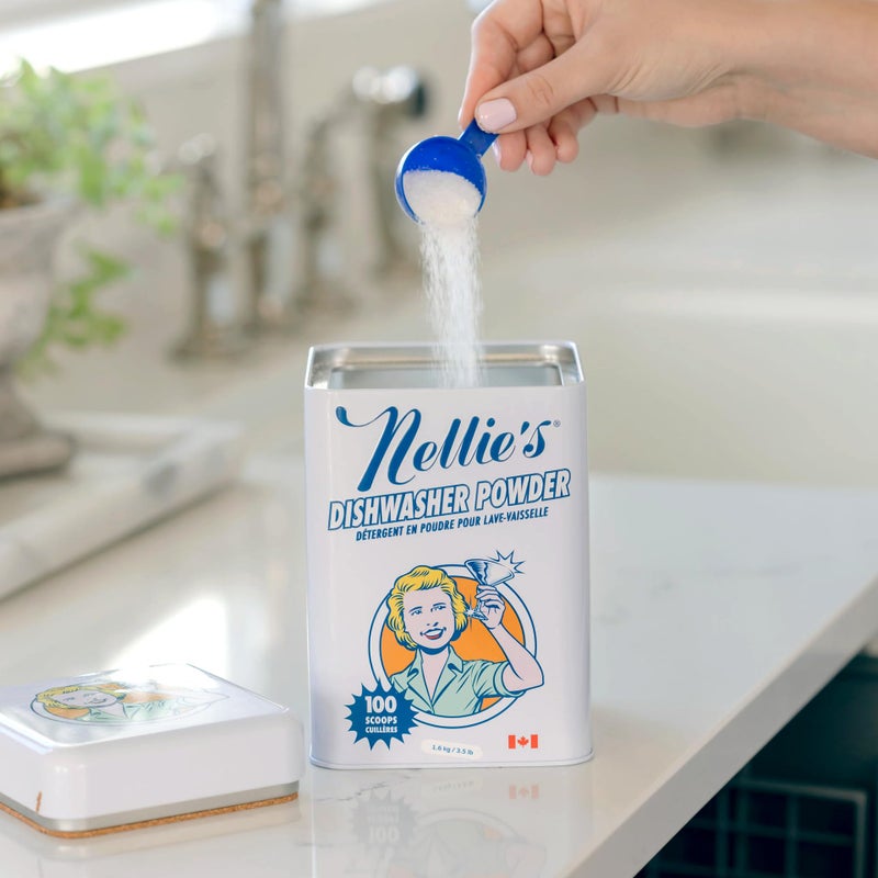 Nellie's Dishwasher Powder - Tough on Food Residue, Plant-Based Ingredients, Spotless Clean, High-Efficiency Dishwashing Solution - 100 Scoop Tin - Image 2