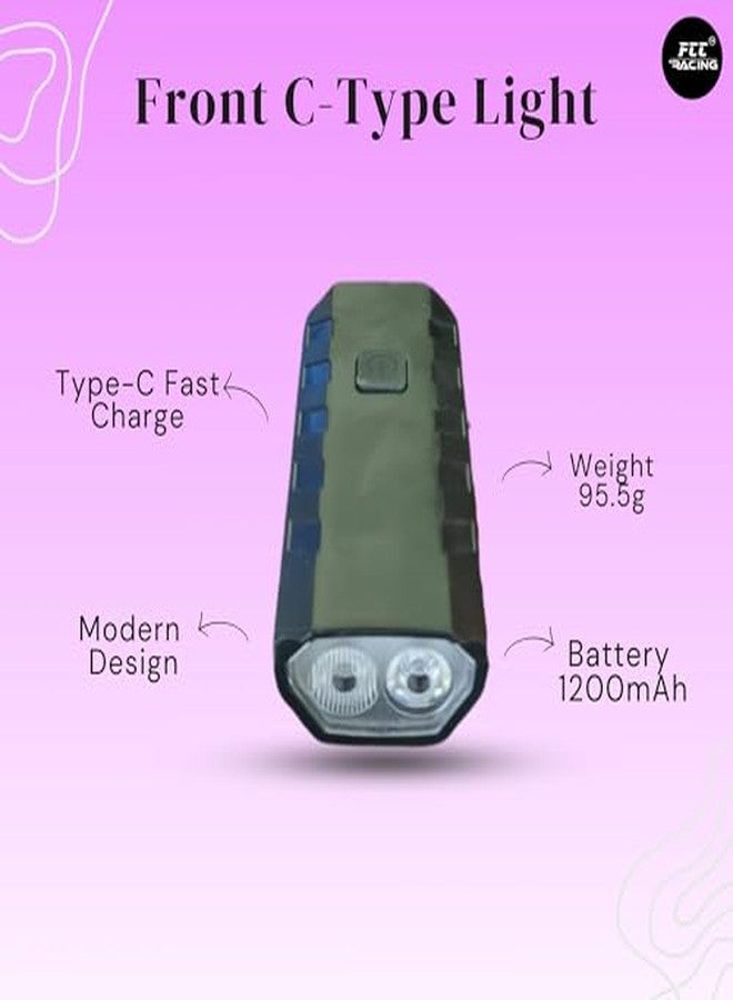 FCCRACING Front C-Type Light and Handle Blinker Light Combo for Bicycle - USB Charging, Waterproof - Image 5