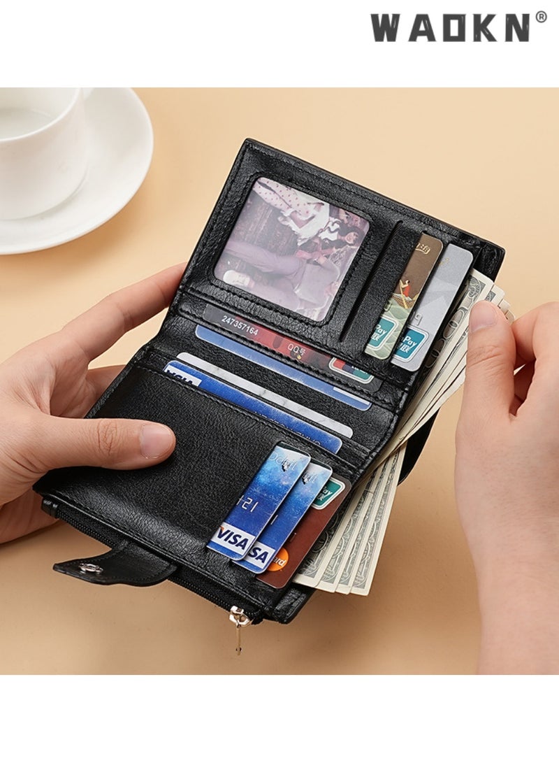 WAOKN Wallet for Men Durable Bifold Mens women Wallets with Window RFID Blocking Credit Card Holder Wallet with Zipper coin purse，Detachable Driver License Card Holder Multi-functional &Multi Pocket Wallet Holds Coins, Small Cash, Keys, Car Keys, Fits Driver License, RFID Blocking PU Business Card Holder，Portable & Compact Daily Must-have - Image 3