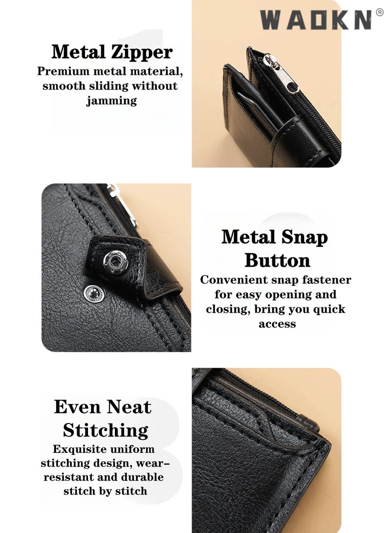 WAOKN Wallet for Men Durable Bifold Mens women Wallets with Window RFID Blocking Credit Card Holder Wallet with Zipper coin purse，Detachable Driver License Card Holder Multi-functional &Multi Pocket Wallet Holds Coins, Small Cash, Keys, Car Keys, Fits Driver License, RFID Blocking PU Business Card Holder，Portable & Compact Daily Must-have - Image 5