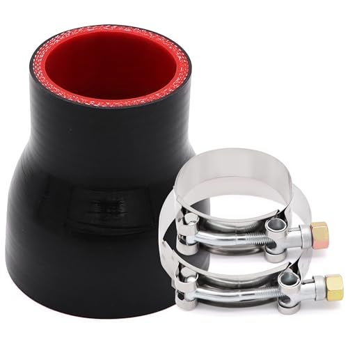 TuoLauthon ID 134 to 212 inch Straight Silicone Reducer Coupler Hose for IntakeExhaustIntercoolerTurbo Pipe 4 Layers of Polyester Reinforcement Wall Thickness 5mm Length 3 inch with 2 TBolt Clamps - Image 1