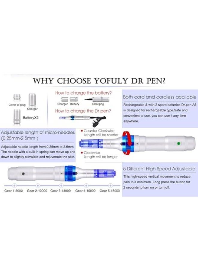 Microneedling Pen Skin Care Device – 24 Cartridges Included (10×36-Pin, 10×Nano, 4×12-Pin) for Facial & Body Skin Rejuvenation, Professional Home Use - Image 3