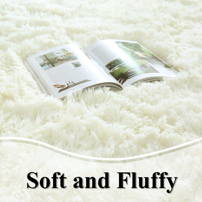KICHOWUA kchowua ceam fluffy shag سجاد مساحة كبيرة لغرفة المعيشة 5 × 8 قدم قبالة آلة بيضاء قابلة للغسل فروي سجادة غامضة لغرفة النوم الحديثة لينة أشعث سجادة لطيفة للأطفال - Image 1