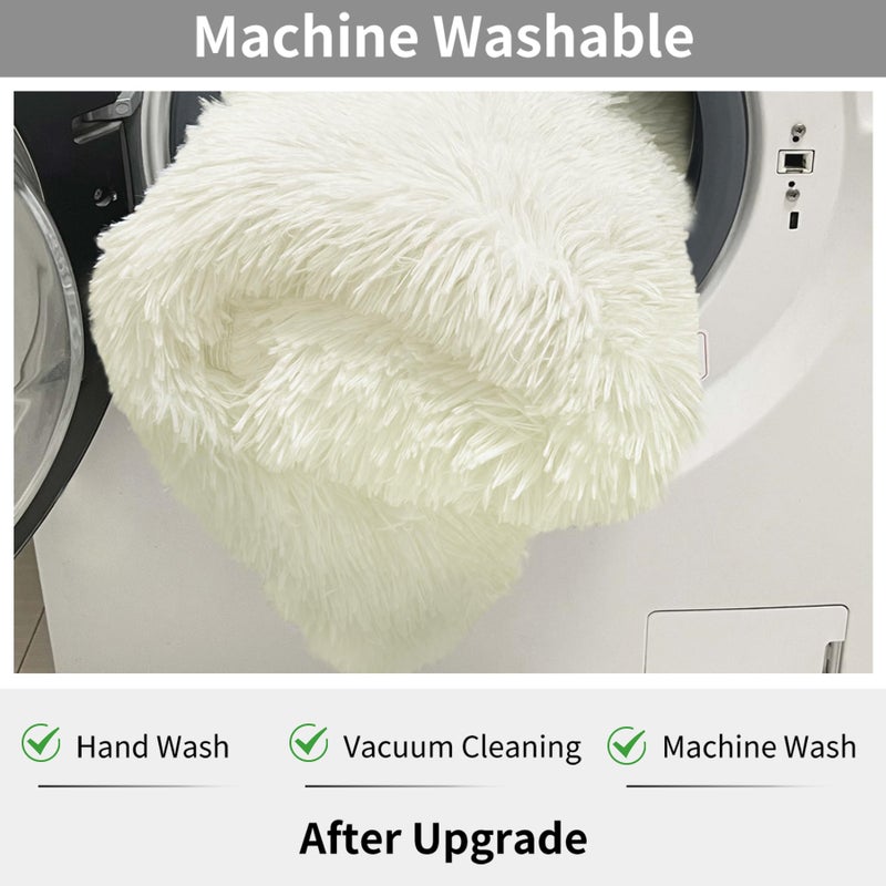 KICHOWUA kchowua ceam fluffy shag سجاد مساحة كبيرة لغرفة المعيشة 5 × 8 قدم قبالة آلة بيضاء قابلة للغسل فروي سجادة غامضة لغرفة النوم الحديثة لينة أشعث سجادة لطيفة للأطفال - Image 2