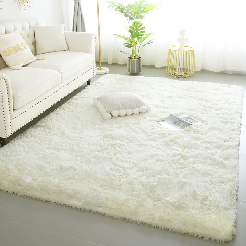 KICHOWUA kchowua ceam fluffy shag سجاد مساحة كبيرة لغرفة المعيشة 5 × 8 قدم قبالة آلة بيضاء قابلة للغسل فروي سجادة غامضة لغرفة النوم الحديثة لينة أشعث سجادة لطيفة للأطفال - Image 4