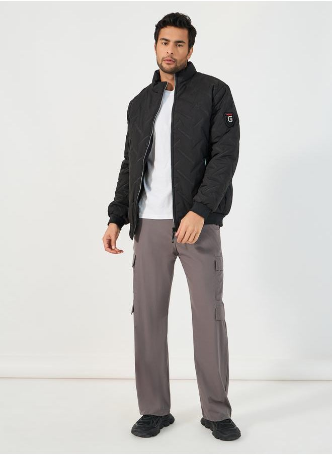 Styli - Diagonal Pattern Quilted Puffer Jacket - Image 1