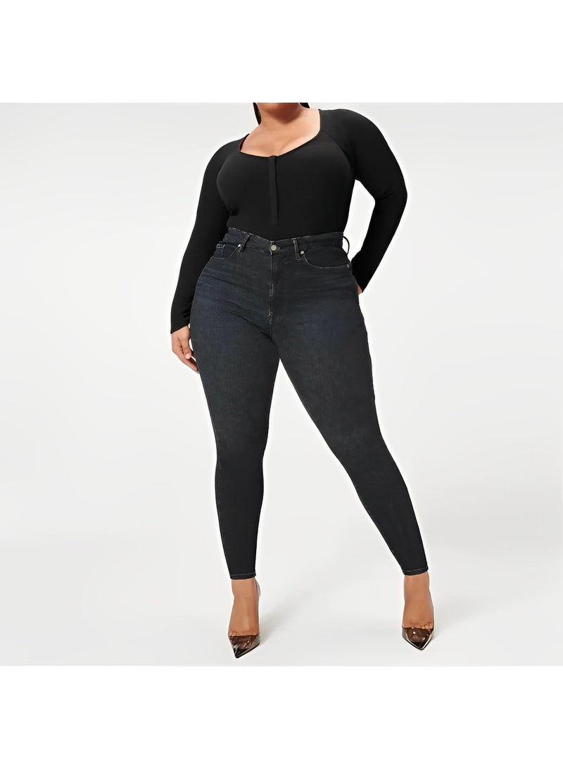 ريوكل بنطلون جينز نسائي ضيق من قماش الدنيم المطاطي بخصر عالٍ وقصة ضيقة وقصّة ساق رفيعة - Image 2