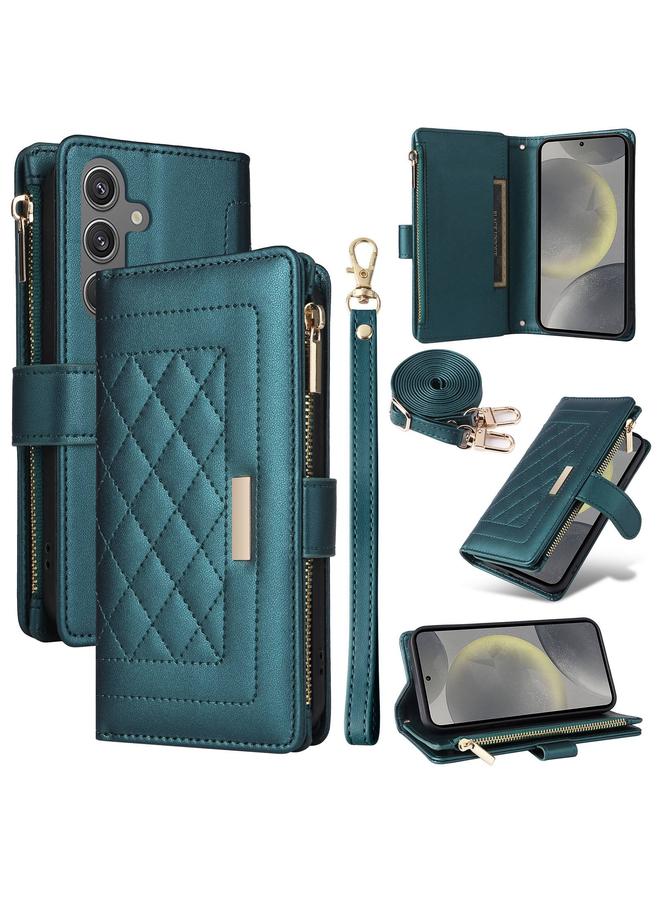 اس-توب جراب لهاتف Samsung Galaxy S24 5G Crossbody بسحاب ومحفظة من الجلد بتصميم معين الشكل - Image 1