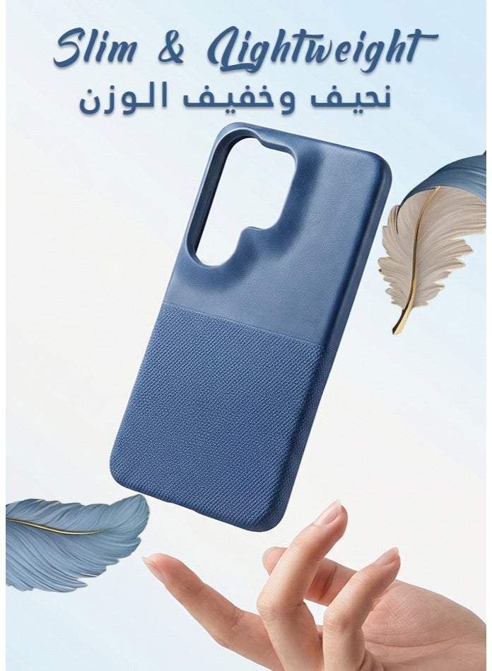 صوت واضح غطاء حماية لهاتف سامسونج جالاكسي إس٢٦ ألترا، بنسيج مزدوج من الجلد والقماش، مقاوم لبصمات الأصابع، ببطانة داخلية ناعمة، لحماية الكاميرا، غطاء خلفي رفيع واقٍ، (أزرق) - Image 4