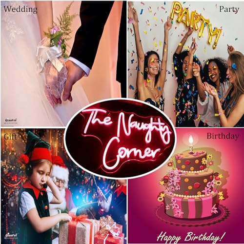 QiaoFei LED "The Naughty Corner" Neon Sign Word/Letters USB Powered Neon Lights for Girls Room Home Bar Art Wall Decor Party Window Living Room Decor Birthday Christmas' Gift(Red) - Image 5