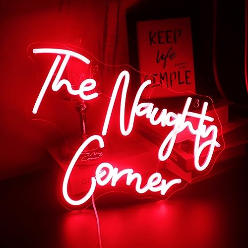 QiaoFei LED "The Naughty Corner" Neon Sign Word/Letters USB Powered Neon Lights for Girls Room Home Bar Art Wall Decor Party Window Living Room Decor Birthday Christmas' Gift(Red) - Image 1