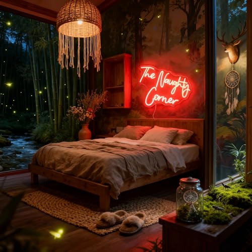 QiaoFei LED "The Naughty Corner" Neon Sign Word/Letters USB Powered Neon Lights for Girls Room Home Bar Art Wall Decor Party Window Living Room Decor Birthday Christmas' Gift(Red) - Image 2