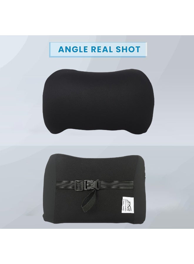 3XR Black Lumbar Support Pillow 5640 (41x25cm) for Car, Office & Home Memory Foam Back Cushion with Contoured Ergonomic Design, Breathable Anti-Static Fabric, Adjustable Strap, Pain Relief & Posture Correction - Image 3