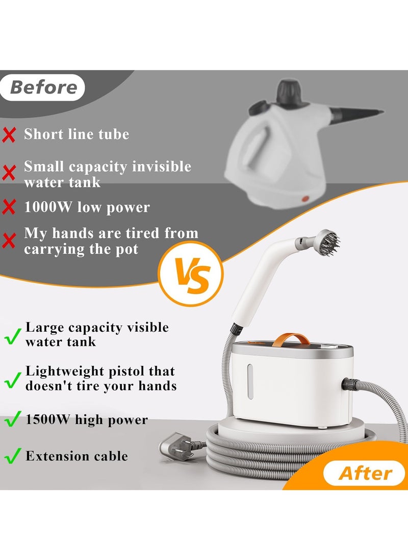 Handheld Steam Cleaner – 1200W Fast Heating, 750mL Large Capacity with 11 Accessories for Multi-Surface Deep Cleaning & Disinfection