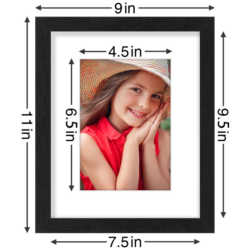 Vittanly 8x10 Picture Frames Set of 9, Display 5x7 Pictures with Mat or 8x10 without Mat, Photo Frames for Wall or Tabletop with Plexiglass, Engineered Wood, Black&Grey&White - Image 3