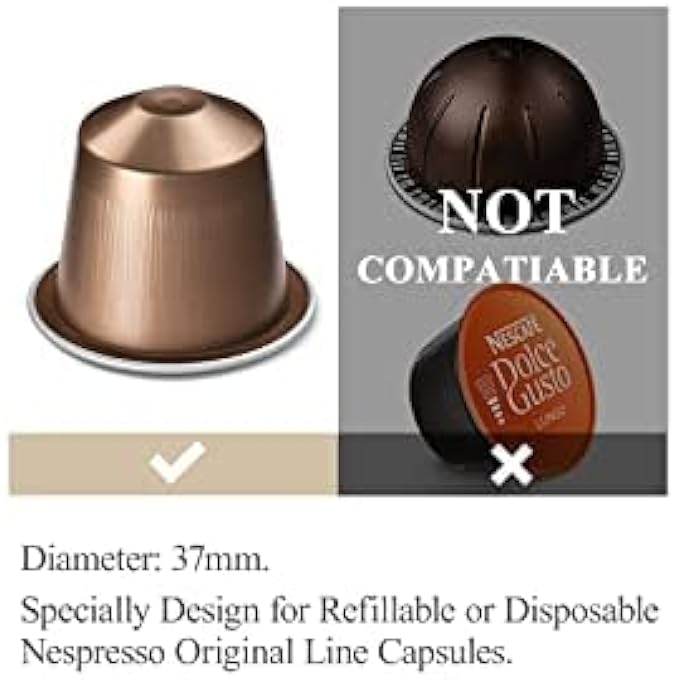 ريكابس أغطية رقائق معدنية لكبسولات القهوة قابلة لإعادة الاستخدام، ملصقات وفلاتر، أغطية إسبرسو من الألومنيوم متوافقة مع خط نسبرسو الأصلي 37 مم، 120 قطعة - Image 3