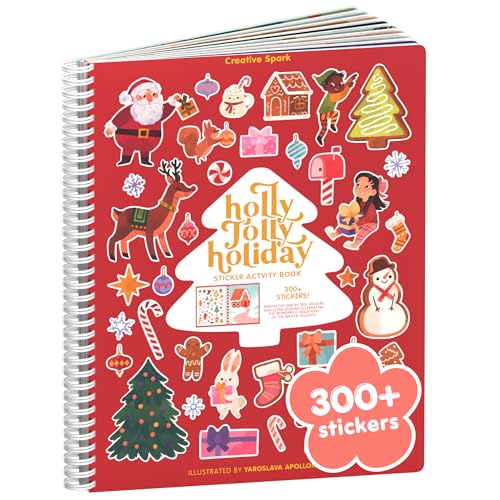 CUPKIN Holly Jolly 300 Kids Sticker Book by Cupkin Toddler Christmas Coloring and Sticker Book Road Trip Essentials 8 Coloring Pages 8 Side by Side Scenes for Ages 28 Years - Image 1