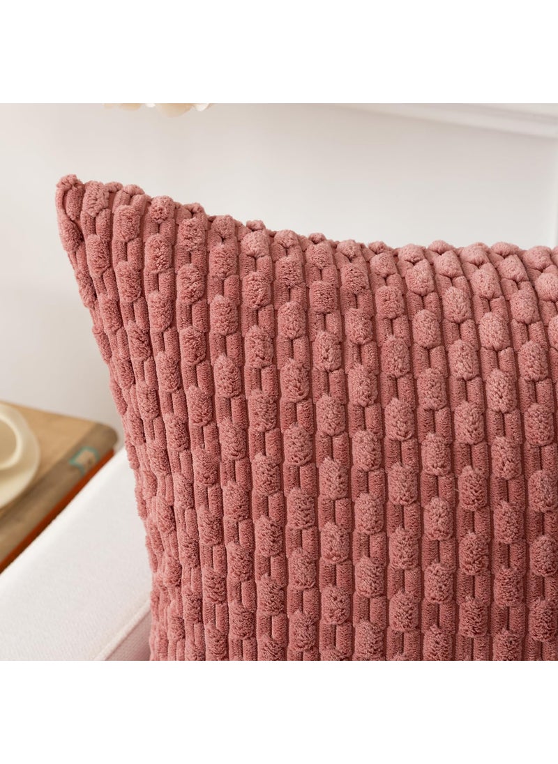K KEVIN TEXTILE Kevin Textile Throw Pillow Covers Soft Corduroy Decorative Set of 2 Boho Striped Pillow Covers Pillowcases Farmhouse Home Decor for Couch Bed Sofa Living Room 16x16 Inch Blush Pink  - Image 2