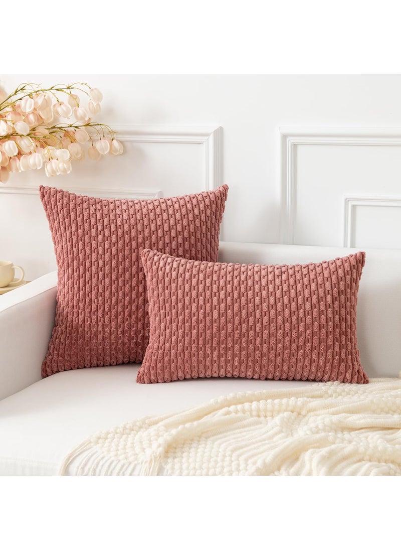 K KEVIN TEXTILE Kevin Textile Throw Pillow Covers Soft Corduroy Decorative Set of 2 Boho Striped Pillow Covers Pillowcases Farmhouse Home Decor for Couch Bed Sofa Living Room 16x16 Inch Blush Pink  - Image 4
