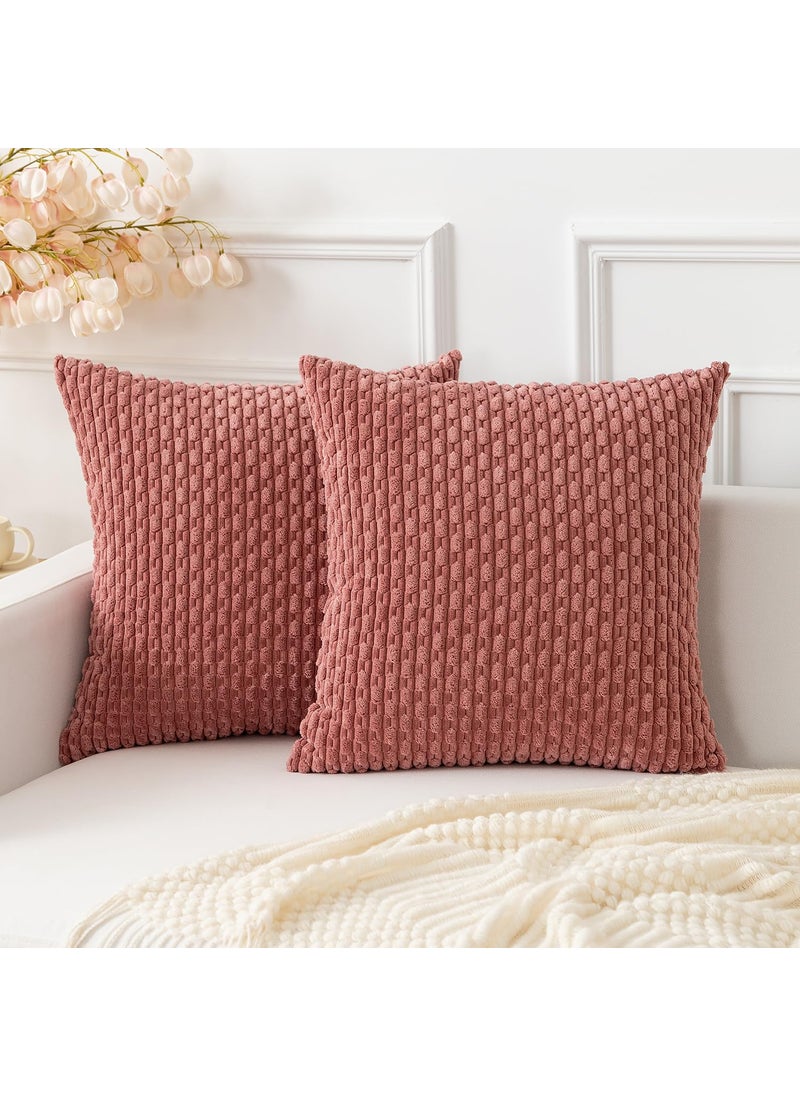 K KEVIN TEXTILE Kevin Textile Throw Pillow Covers Soft Corduroy Decorative Set of 2 Boho Striped Pillow Covers Pillowcases Farmhouse Home Decor for Couch Bed Sofa Living Room 16x16 Inch Blush Pink  - Image 1