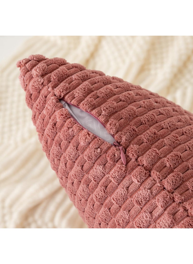 K KEVIN TEXTILE Kevin Textile Throw Pillow Covers Soft Corduroy Decorative Set of 2 Boho Striped Pillow Covers Pillowcases Farmhouse Home Decor for Couch Bed Sofa Living Room 16x16 Inch Blush Pink  - Image 3