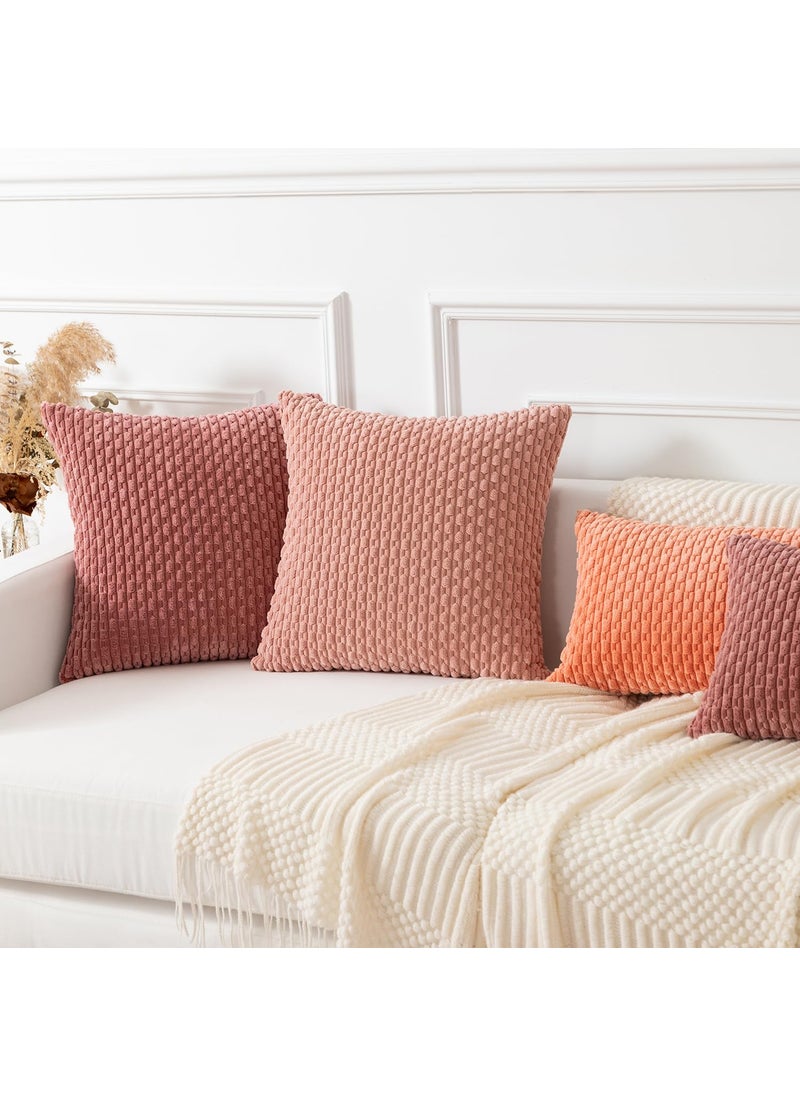 K KEVIN TEXTILE Kevin Textile Throw Pillow Covers Soft Corduroy Decorative Set of 2 Boho Striped Pillow Covers Pillowcases Farmhouse Home Decor for Couch Bed Sofa Living Room 16x16 Inch Blush Pink  - Image 5