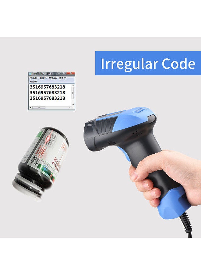 Handheld 1D/2D/QR Barcode Scanner USB Wired Bar Code Reader Manual/Auto Trigger Scanning CMOS Image Sensor Support Paper Code/Screen Code PDF417 Compatible with Windows Android MacOS Linux System