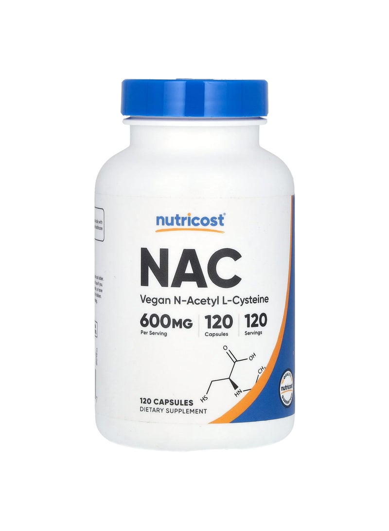 NAC, Vegan N-Acetyl L-Cysteine, 600 mg, 120 Capsules