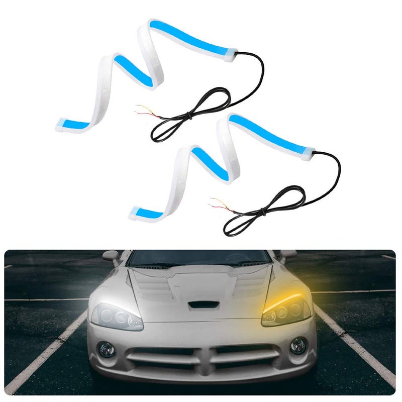 eecoo LED Strip Lights Daytime Running Lights with Flexible Two-Color LED Lights, 60CM Cuttable LED Strips, White and Amber Waterproof Strip Lights, Used as Driving Lights Turn Signals (2 pcs)