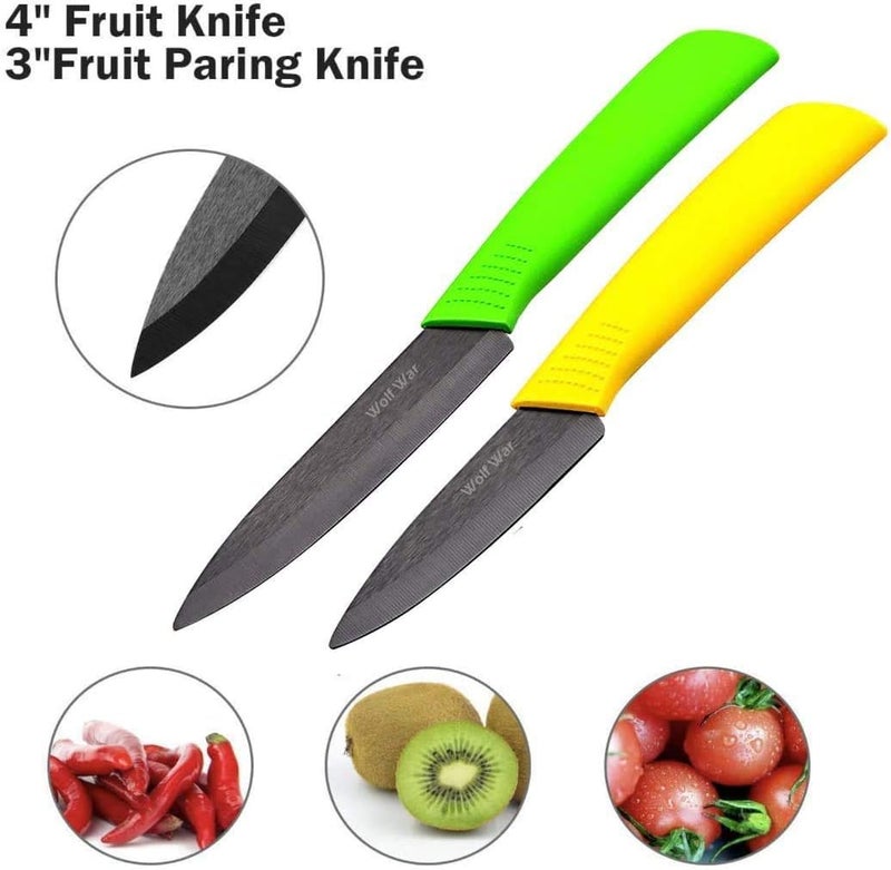 Wolf War Professional Kitchen Ceramic Knife Set With Sheaths, Super Sharp Rust Proof Stain Resistant (6" Chef Knife, 5" Utility Knife, 4" Fruit Knife, 3" Paring Knife, One Peeler) - Image 3