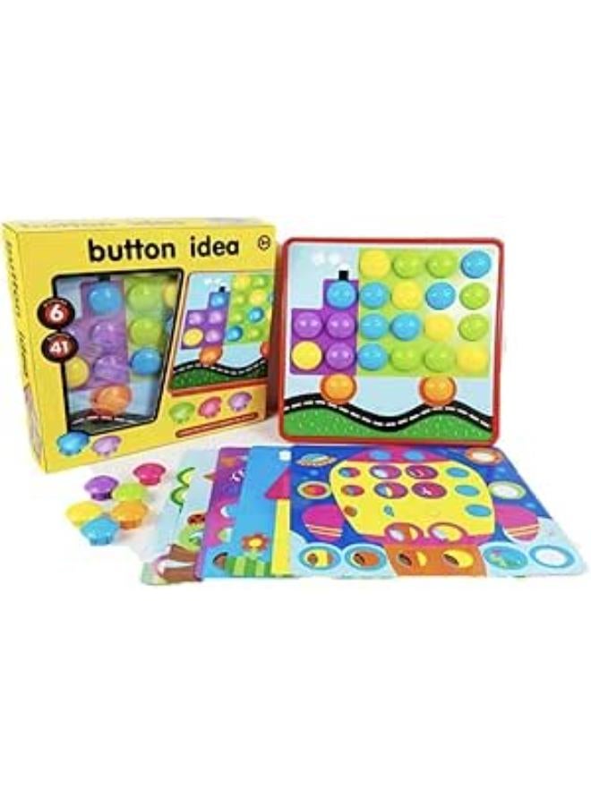 Button Art Toys for Toddlers, Mosaic Kits for Kids, 12 Different Patterns and 46 Buttons, Colorful Educational Mosaic Puzzles