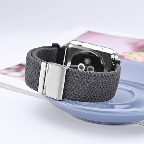 WOCCI 18mm Braided Nylon Watch Band for Men and Women Quick Release Silver Stainless Steel Buckle Grey - Image 3