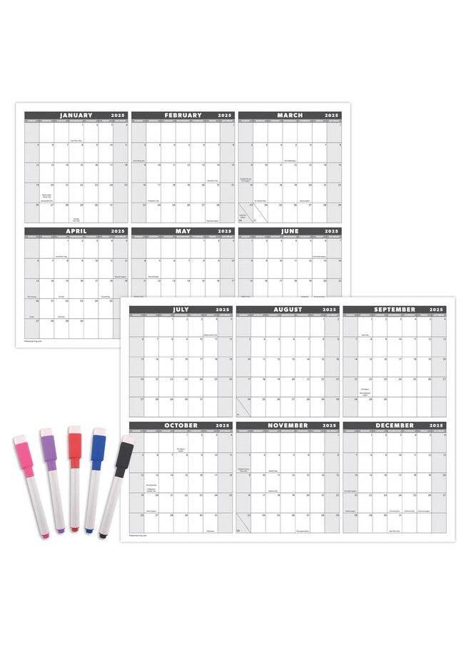 Palace Learning Large 24" X 36" 2025 Dry Erase Wall Calendar With Markers - Wet & Dry Erasable 12 Month Annual Yearly Wall Planner - Horizontal/Vertical, Reversible - Two Piece Design (Grey, Laminated, 2025)  - Image 1