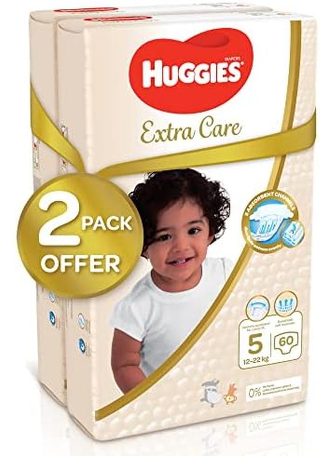 هجيز اكسترا كير مقاس 5 12 22 كجم العبوة العملاقة المزدوجة 120 حفاضة - Image 2