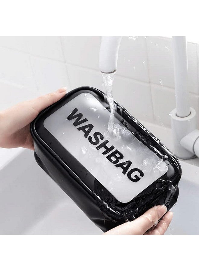 Lezoir Clear Toiletry Bag, Wash Make Up Bag PVC Waterproof Zippered Cosmetic Bag, Portable Carry Pouch for Women Men (Black Small) - Image 3